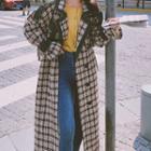 Color Block Panel Plaid Double-breasted Wool Coat
