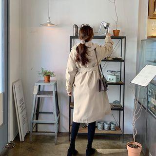 Puritan-collar Fleece-lined Coat With Belt Beige - One Size