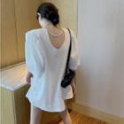 Lantern-sleeve Cutout Back Shirred Plain Dress