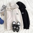 Long-sleeve Lettering Fleece Hooded Jacket