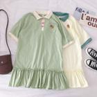 Color-block Ruffled-trim Short-sleeve Shirtdress