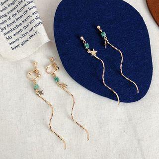 Gemstone Bead Wavy Alloy Dangle Earring