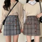 Plaid High-waist Bottom A-line Skirt