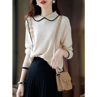 Set: Ruffle Trim Sweater + Pleated Midi Skirt
