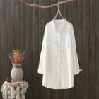 Fringed Trim Shirt Dress White - One Size