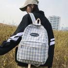 Cotton Plaid Lettering Backpack
