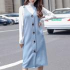 Set: Turtleneck Long-sleeve T-shirt + V-neck Knitted Pinafore Dress