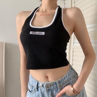 Sleeveless Contrast Trim Crop Halter Top