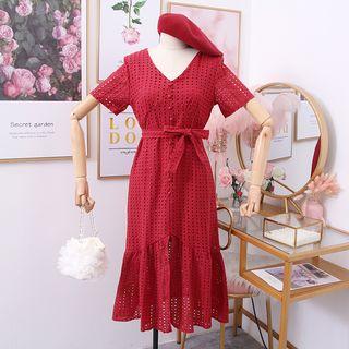 V-neck Lace Embroidery Short-sleeved Dress