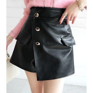 Wrap-front Pleather Skort