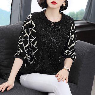 Long-sleeve Print Glitter Top