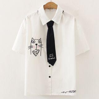 Cartoon Cat Embroidered Shirt