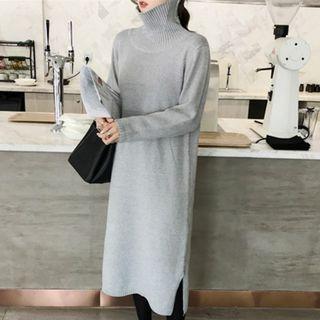 Long-sleeve High-neck Knit Dress