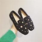 Square-toe Studded Furry Loafers