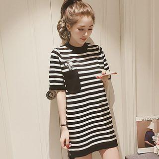 Striped Short-sleeve Long T-shirt