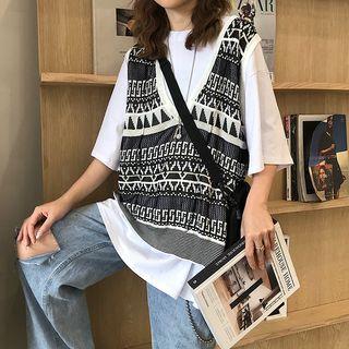 Printed V-neck Tank Top / Wide-leg Shorts / Crew-neck Elbow-sleeve T-shirt