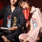 Couple Matching Loungewear Set : Long-sleeve Chinese Opera Print Shirt + Pants
