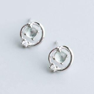 925 Sterling Silver Faux Crystal Planet Earring 1 Pair - S925 Sterling Silver - One Size
