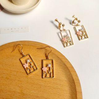 Faux Peral Flower Rectangle Drop Earring / Clip-on Earring