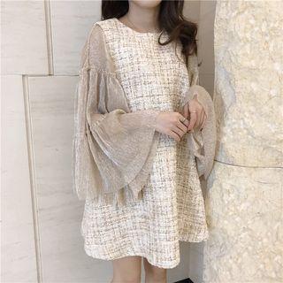 Bell-sleeve Top / Sleeveless Tweed Dress