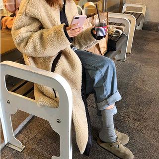 Snap-button Long Fleece Coat