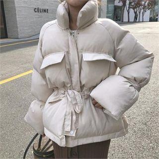 Drawstring-waist Padded Jacket Ivory - One Size