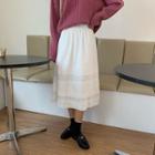 Eyelet Trim Midi A-line Skirt