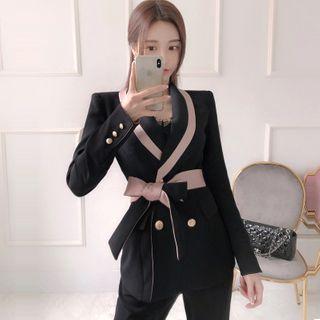 Set: Double-breasted Blazer + Straight Leg Pants
