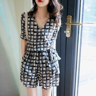Short-sleeve Plaid Romper