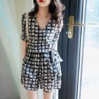 Short-sleeve Plaid Romper