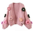 Flower Accent Cardigan Pink - One Size