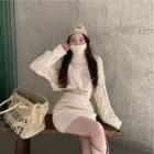 Long-sleeve Turtle Neck Cable Knit Cropped Sweater