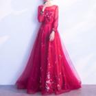 Print Long-sleeve A-line Evening Gown
