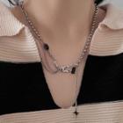 Rhinestone Safety Pin Necklace Black Rhinestone - Silver - One Size