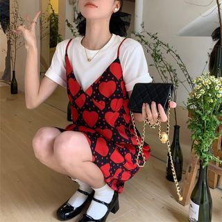 Plain Top / Printed Heart A-line Dress