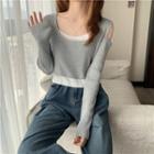 Mock Two-piece Cut-out Cropped Knit Top