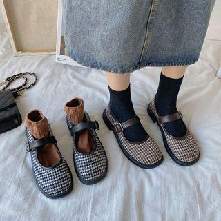 Houdsntooth Block Heel Mary Jane Shoes