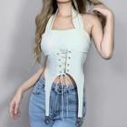 Sleeveless Halter Neck Lace-up Top