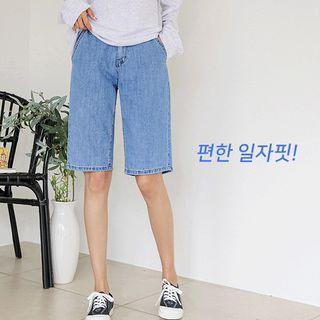 Band-waist Denim Bermuda Shorts