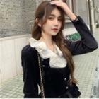 Lace Velvet V-neck Long-sleeve Slim-fit Blouse