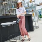 Set: Lettering Short-sleeve T-shirt + Elastic Waist Cropped Pants