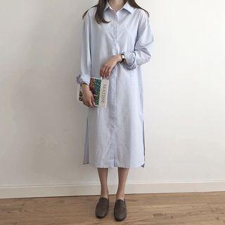 Pinstriped Midi Shirt Dress Blue - One Size
