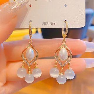 Faux Cat Eye Stone Rhinestone Faux Pearl Alloy Fringed Earring 1 Pair - Rhombus - One Size