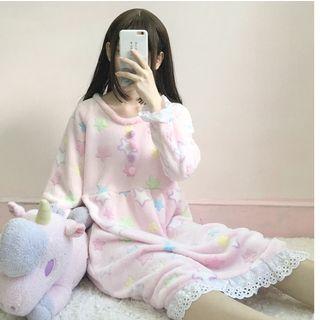 Star Patterned Long-sleeve Sleep Dress