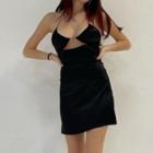 Plain Cut-out Halter-neck Mini Dress