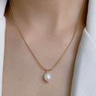 Faux Pearl Pendant Necklace E589 - Gold - One Size