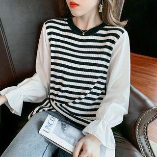 Bell-sleeve Mock Two-piece Knit Top