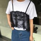 Lace Panel Mock Two Piece Short-sleeve T-shirt