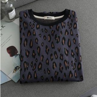 Leopard Short-sleeve T-shirt Grayish Blue - One Size