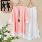 Mock Two-piece Elbow-sleeve Blouse / Wide-leg Pants